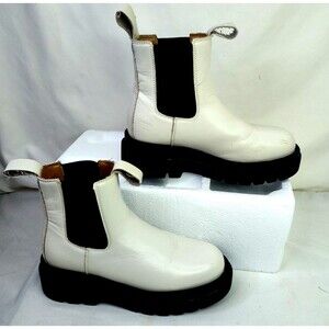 Women White Chunky  Chelsea Ankle Boots Platform Street wear Bill 1 Size 10